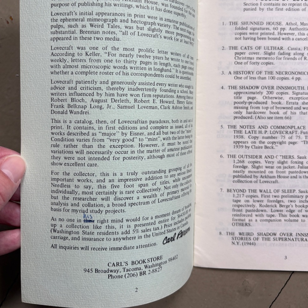 1970 Howard Phillips Lovecraft Book Catalogue Necronimicon Innsmouth Cthulhu - Picture 5 of 7